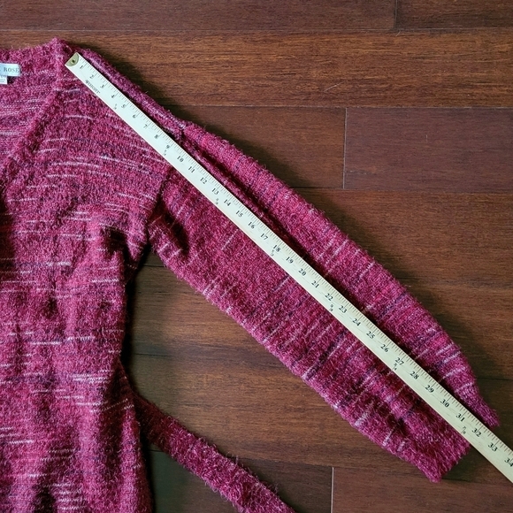 Knox Rose Fuzzy Eyelash Belted Relaxed Fit Cardigan Sweater Women's Size L Red - Picture 10 of 10